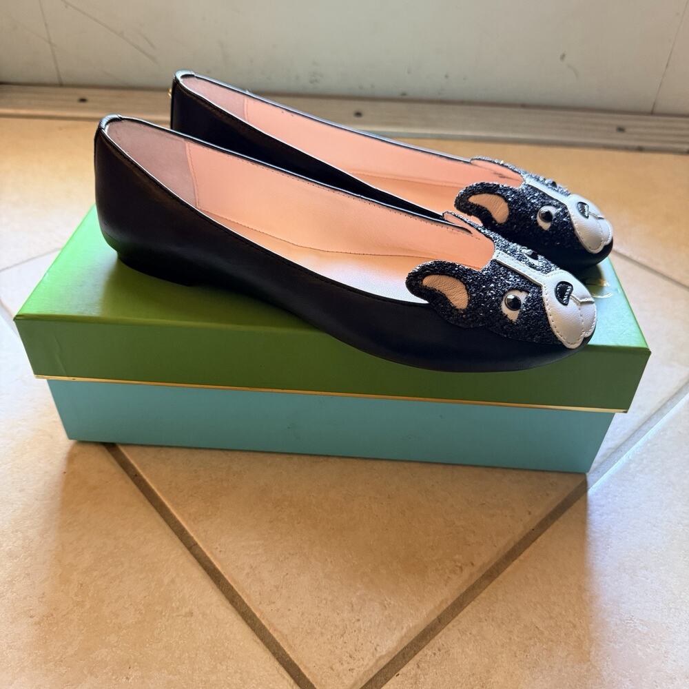 Kate Spade New York Boston Terrier Winthrop Black Leather Flats Womens 8 - Picture 10 of 13